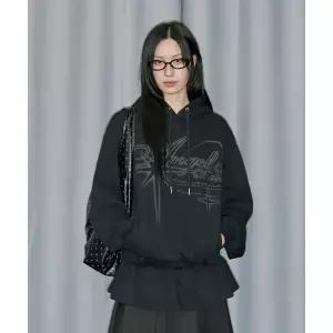 매장정품 오드스튜디오 ODDSTUDIO 엔젤 레이어드 스커트 후드 티셔츠 - BLACK OO5FFHT101BK 265597