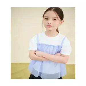 빈폴 키즈 러블리 빙키 걸즈 반소매 샤 뷔스티에 블라우스 스카이 블루 BI54