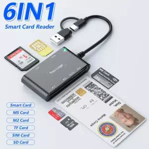 6 IN 스마트 다기능 카드 리더기 USB/타입 C에서 스마트/MS/M2/TF/SIM/SD 메모리 은행 리더기로 PC 노트북