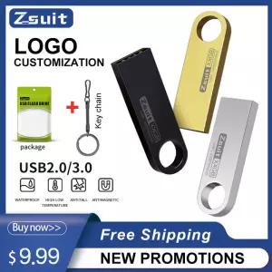 10pcs 금속 USB 플래시 드라이브 64GB 방수 스틱 무료 키 링 펜 3.0 선물 Shipp 메모리 2.0 로고