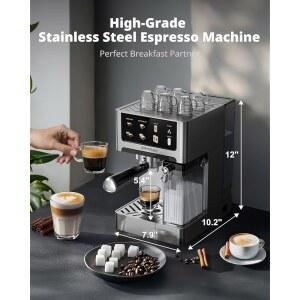 자동 밀크 메이커 스테인리스 퀵브루 20바 스틸 물탱크 1350W 머신 60온스 프로더가 장착된 라떼 보일러 터치스크린 에스프레소 듀얼 에어센 커피 카푸치노 1000W