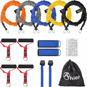 AHIER 14PCS 저항 밴드 세트 남녀용 운동 20파운드에서 40파운드 도어 앵커가 있는 탄성 그리고 훈련용