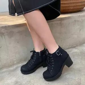 벨트 가보시 여성 키높이 워커 앵클 롱 힐 7.5cm - 벨로아-블랙(black) 2297443 J