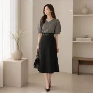 [롯데백화점]지고트 *V넥 잔체크 투톤 플레어 원피스JP5E0OP053