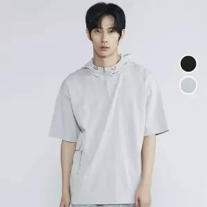 남성 나일론 오버핏 후드 스트링 반팔 티셔츠 B232TS310P