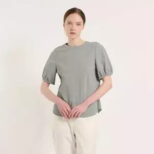 [BCBG] 체크 패턴 라운드넥 반소매 블라우스 B5M3B472