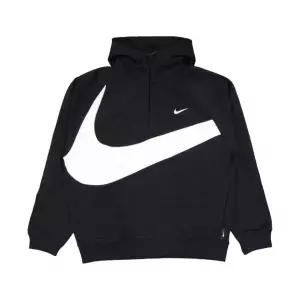 [정품 보증] 나이키 스우시 하프 집 플리스 후드 블랙 화이트 - 아시아 Nike Swoosh Half Zip Fleece Hoodi