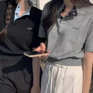 브리든 배색 카라 크롭 반팔티 여름 여성 데일리룩 데이트룩