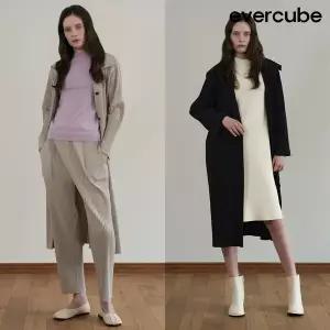 에바큐브 크리스탈플리츠 트렌치 롱코트