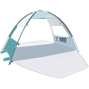 outdoormaster 파라솔, 3인용 문 및 포함 2개, 햇빛 쉬운 칸쿤 경량 휴대용 - 모래용 가방 해변 통기성 가리개, 텐트 설치 가족 캐노피, 비치 upf50+