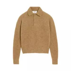 [정품] AMI Brown Alpaca Ami Long Sleeves 폴로 POLO Camel 아미 브라운 알파카 롱 슬리브 카멜 853029