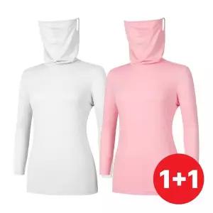 [이지바이]1+1 투엘라 여성 쿨쉴드 데일리 캐주얼 스포츠웨어 메쉬 마스크넥 핑거홀 티셔츠(W7OPST21)