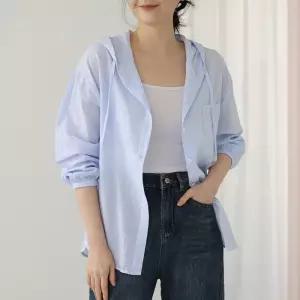 줄지 시어써커 후드 롱셔츠 /봄 여름 면 루즈핏 군살커버 VSH102