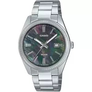 카시오 CASIO 아날로그 쿼츠 맨즈 손목시계 MTP-1302DS-1AV 메탈 밴드 실버 블랙 마더 오브 펄 다이얼 해외 모델