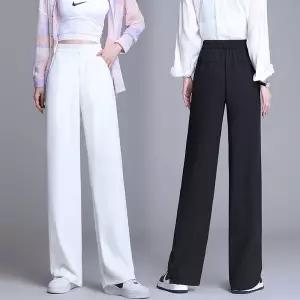 (아이스팬츠) 와이드팬츠 빅사이즈 화이트 여성 스판 쿨링바지 통바지 4XL