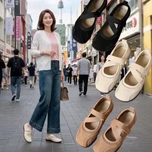 메쉬 플랫 슈즈 데일리 스트랩 라운드 메리제인 플랫 슈즈 여성 단화 여름 합성 샌들 편한 통굽 피혁