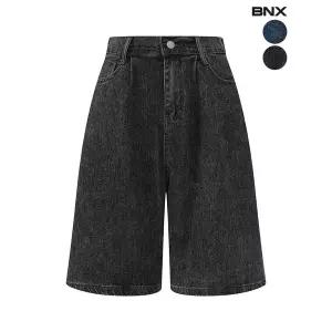 [하프클럽/BNX]뒷밴딩 원턱 데님 버뮤다 팬츠