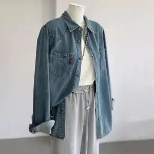 청남방 코디 여성 긴팔 데님 셔츠 자켓형 블라우스 기모 벨벳 청난방 청색남방 가을 겨울