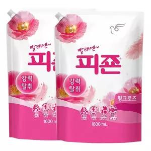 피죤 레귤러 강력탈취 섬유유연제 핑크로즈 1.6L 리필 2개