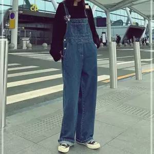 멜빵 통바지 팬츠 진청 여성 데님 여자 와이드핏 점프수트 R2WA0AE404