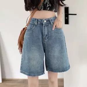 여름 데님 반바지 여름 청바지 팬츠 여성 데님 반바지 Cotton100% 바지 데일리반 와이드 캐주얼 데일리 5부