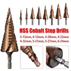 M35 5% 코발트 스텝 드릴 비트 HSS-Co 고속 강철 콘 육각 섕크 금속 도구 세트 스테인레스 스틸 용 홀 커터