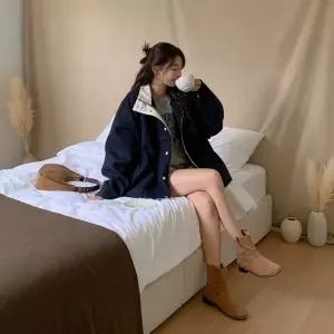 [다잇템] 여성 폴라넥 빅사이즈 클래식 벌룬 헤링본 부드러운 자켓24765628588872