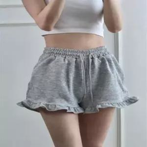 여름 무지 귀여운 밑단 프릴 a라인 바지 트레이닝 플레어 쇼츠 밴딩 3부 반바지