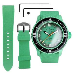 Ocdin Blancpain 밴드 시계 바이오세라믹 육각 스와치용 스쿠버 패덤과 스패너 22mm 호환 50 22mm 교체품 릴리즈 스트랩 실리콘 그린