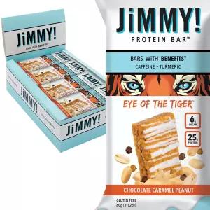 JiMYBAR - 오브 더 타이거 카라멜 초콜릿 땅콩 단백질 바 25g 6g 저설탕 12개 카운트 60g 진짜 손으로 말린