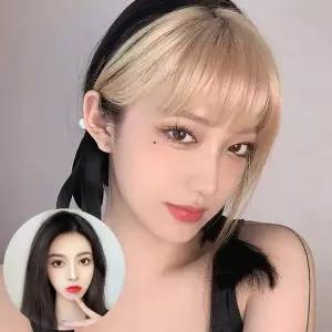 [콩심팥심]포인트 금발 앞머리 시스루 뱅 제니 가발 반 풀뱅 부