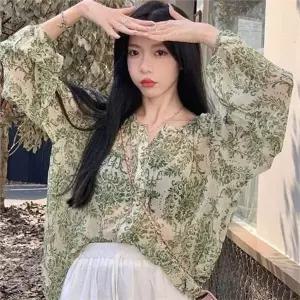 [셀러에이드]루즈핏 여성 블라우스 플라워 쉬폰 블라우스 데일리 가을
