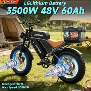 딥파워 S8 전기 자전거 듀얼 드라이브 3500W 모터 48V 60AH 탈착식 배터리 20인치 광폭 어
