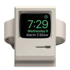 apple 호환 Watch 7 6 5 4 3 2 1 실리콘 스탠드 충전 도크 홀더 레트로 복고풍 엔틱 컴퓨터 패턴 나이트 키