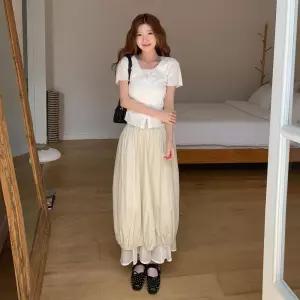여성 레이스 레이어드 슬림핏 골지 반팔 카디건