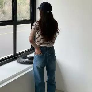 [하프클럽/]여성 스판 데님 팬츠 허리밴드 워싱 일자핏