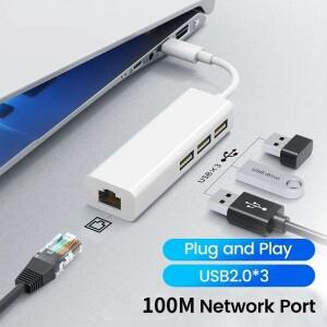 4in 1 USB Type C-RJ45 Lan 네트워크 카드 USB2.0 이더넷 허브 분배기 어댑터 노트북 PC 드라이버 용 10GBi