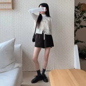 [하프클럽/]여성 캐주얼 해링본 모직 뒷밴드 숏팬츠