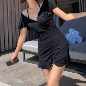 [하프클럽/]여성 미니 물놀이 셔링 홀터넥 체형커버 원피스 수영복