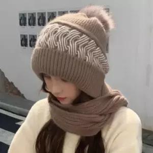 [룽스_62]여성 방울 털머플러 니트 후드일체형 모자머플러