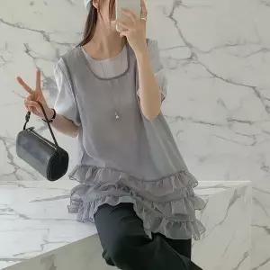 [하프클럽/]여성 시스루 프릴 언발 캉캉 레이어드 민소매 여름 조끼