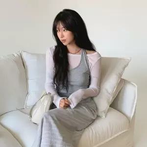 [하프클럽/]여성 시스루 레이어드  홀터넥 티셔츠 세트