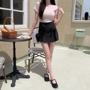 [하프클럽/]여성 리본 스트랩 플리츠 미니 치마