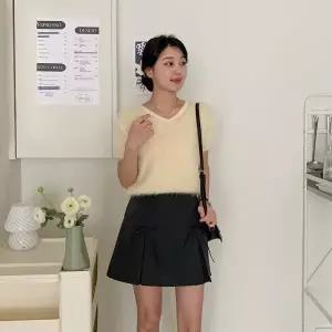 [하프클럽/]여성 리본 스트랩 플리츠 미니 스커트 뒷밴딩