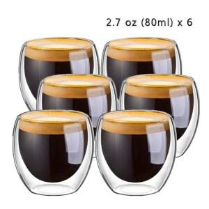 1 6PCS 80 650ml 이중 벽 유리 투명 수제 내열성 차 컵 건강 커피 우유 머그잔 절연 샷 선물