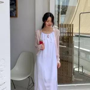 /신상오픈런 여성 셔링 디자인 린넨 긴 원피스 나시