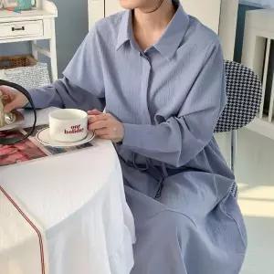 /신상오픈런 여성 카라넥 허리 조절 기본 롱 셔츠 원피스