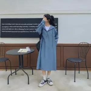 /신상오픈런 여성 캐주얼 롱 원피스 후드 앞주머니 디자인