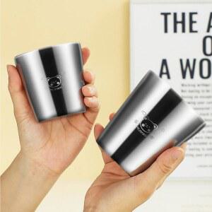 WORTHBUY 물컵 귀여운 두꺼운 내구성 이중벽 방열 304 스테인리스 스틸 우유 커피 머그컵 용품