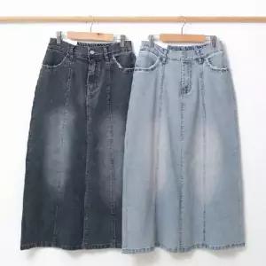 [하프클럽/]여성 A라인 청치마 뒷 밴딩 면 데님 스판 롱 스커트